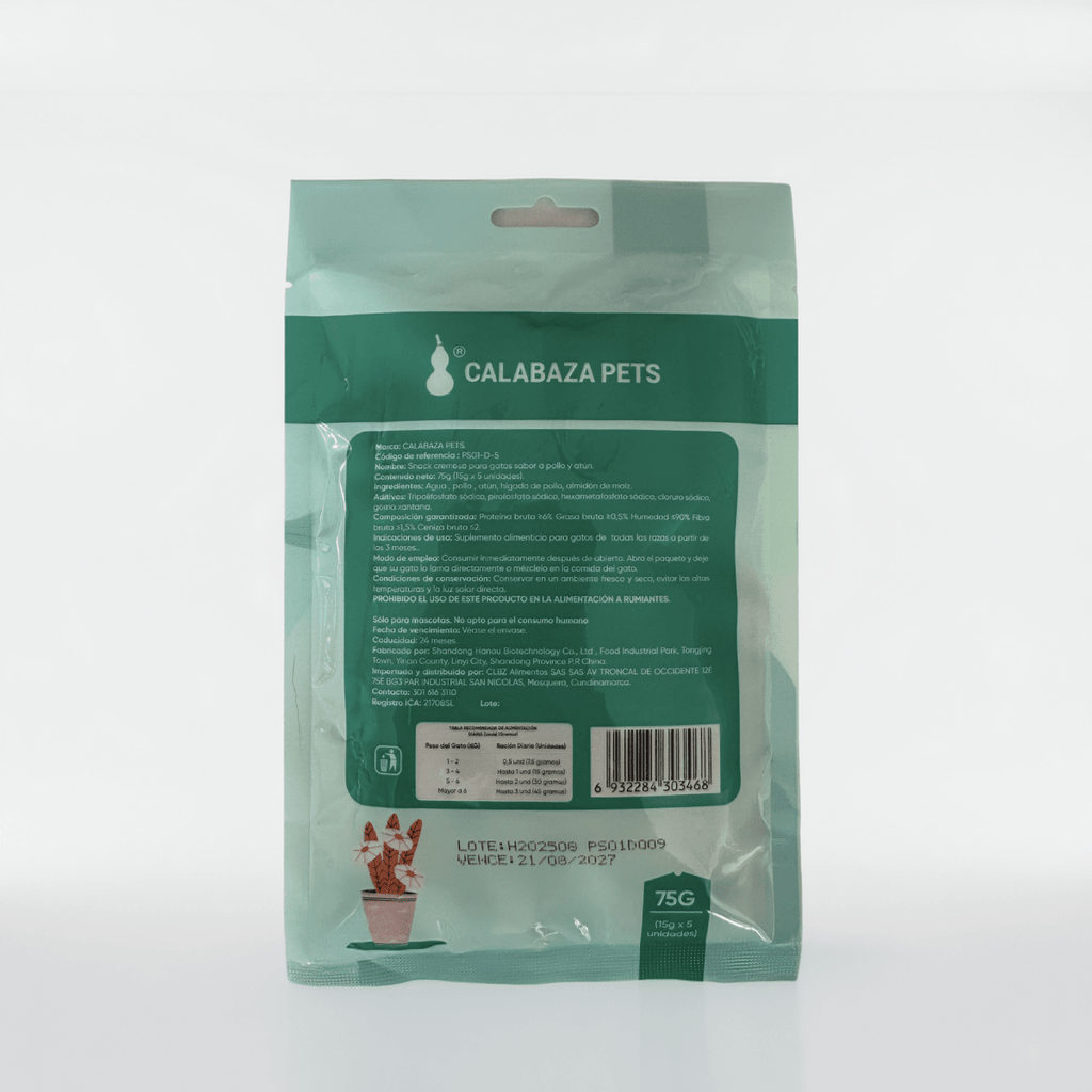 Snack cremoso para gatos sabor a Pollo & Atún X 5und. - Miau Club